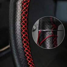 38cm DIY Handmade Automotive Steering Wheel Cover, Fiber Leather Thread Artificial Leather Car Wrap Kit, Car Accessories - Black - View 2