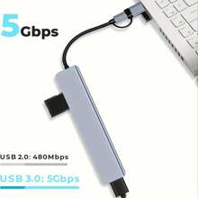Hub USB de 8 en 2 que ahorra espacio con conector de audio, adaptador multipuerto para tabletas, alimentado por USB, voltaje de funcionamiento de 5V, compatible con tabletas