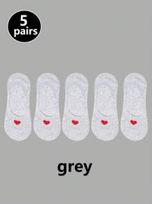 1/5/10 Pairs Women Low Vamp Socks Invisible Socks Anti-Slip, Heart Pattern, Fashion Versatile, Sweat-Absorbent, Breathable, Spring/Summer - Multicolor - View 11