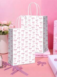 12个粉色蝴蝶结纸质礼品袋,适合女士生日、圣诞派对、婚礼回礼、糖果袋,带提手,适用于生日、婚礼季、情人节、派对回礼、生日装饰、派对回礼装饰、婚礼装饰、单身派对装饰、单身派对礼物、单身派对、新娘送礼会回礼、婚礼宾客回礼、圣诞礼品袋、圣诞包装纸、圣诞袋、派对袋、单身派对袋 - 粉色 - 查看 3