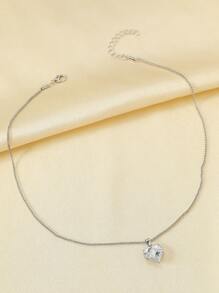 1pc European & American Y2K Style Metal Heart & Glass Pendant Necklace, Valentine's Gift For Her