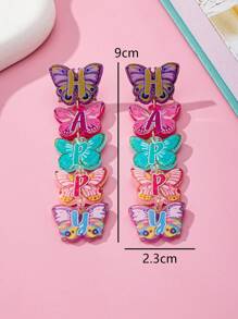 1 对时尚创意亚克力蝴蝶和字母吊坠耳环，彩色长款吊坠耳环，适合母亲节礼物 - 新蝴蝶 - 查看 7