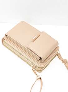 MINGYOU Women's Crossbody Bag, PU Leather, Fashion & Young, Multi-Zipper, Multi-Functional Large Capacity Phone Wallet - Apricot - View 2