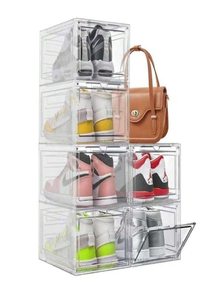 Caja  Apilable Transparentes Para Zapatos Caja Organizadora -caja organizadora de clóset, fácil de poner en el montaje, cajas de zapatos de plástico transparente apilables, cajones para exhibición de tenis - transparente - Ver 1