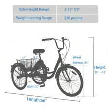 Adult Tricycle Trikes,3-Wheel Bikes,24 Inch Wheels Cruiser Bicycles With Large Shopping Basket Women And Men - Purple - View 7