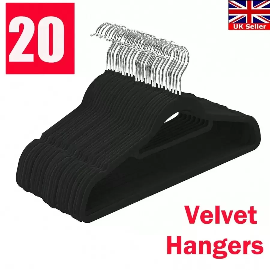 NetHong Black Velvet Hangers 20Pcs Non Slip Flocked Coat Clothes Space Saving Hangers