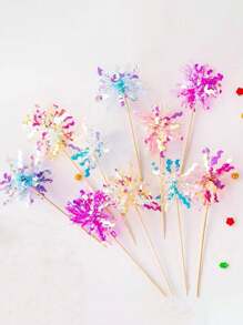 10/30/50/100Pcs Happy Birthday Cake Toppers, Foil Firework Cupcake Toppers, Sparkle Tinsel Cake Toppers Cocktail Food Toothpick For Birthday Wedding Graduation Party Supplies