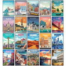 1 张城市旅行墙面艺术海报是装饰酒吧、咖啡馆和家庭的完美礼物，配有帆布艺术框架