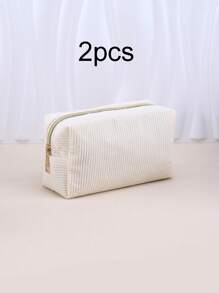 1/2pcs Corduroy Solid Colour Cosmetic Bag,Large Capacity Pencil Case Corduroy Cosmetic Bag,Portable Travel Toiletry Bag,Back-To-School Gifts, Stationery And School Supplies, Travel Reusable Storage Bags,Aesthetic Makeup Storage Bag