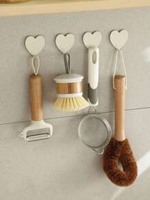 2/3/5 Pcs Pink Heart Shaped Adhesive Hooks, Stainless Steel Hanging Hooks For Girl's Room Decor, Dorm Bathroom Wall