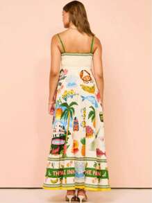 热带印花无袖连衣裙，度假休闲