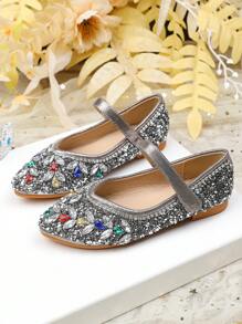 New Rhinestone Decor Children's Flat Shoes, Casual Daily Wear