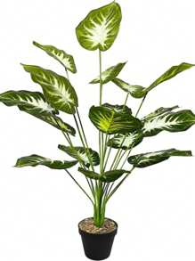 65cm 18 Branches Potted Artificial Plants Indoor Outdoor Fake Plants, Artificial Potted Trees Tropical Palm Floor Plants For Home Office Living Room Bedroom Decoration Housewarming Gift (White, Green) Does Not Include Pots