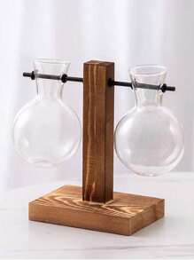 创意木制框架水培花瓶花盆，现代简约办公室玻璃桌面装饰，绿叶植物