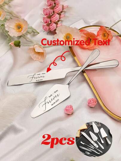 Conjunto de 2 ferramentas de corte de bolo personalizáveis, presente personalizado para o Dia dos Namorados, design personalizável, conjunto de serviços de corte de sobremesas, conjunto de bolo de casamento, lembrancinhas de casamento, lembranças de aniversário, presentes para festa de casamento