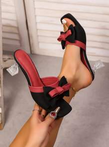 新款女士时尚高跟凉鞋，舒适休闲派对婚礼户外高跟拖鞋，春夏季 - 黑色 - 查看 1