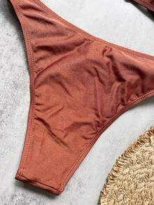 Bộ đồ bơi bikini hở lưng màu trơn đi biển mùa hè cho nữ - màu nâu - Xem 6