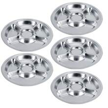 Lot de 5 plateaux de service ronds en acier inoxydable 304 épais à 5 sections pour enfants