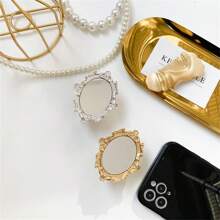 Supporto per telefono a cuscino d'aria con specchio dal design retrò europeo, supporto per telefono pieghevole e tondo da scrivania, regalo perfetto per il telefono