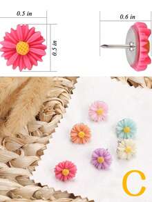 20pcs/Box Mixed Color Flower Shaped Thumbtacks, Soft Cork Wall Decor Pins