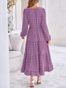 Women's Autumn Spring Elegant Long Sleeve Long Dress Swiss Polka Dot A Elegant Casual Holiday Wedding Party Going Out Dress - 紫色 - 查看 4