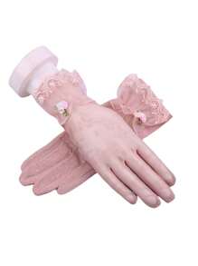 1 par de guantes de encaje para mujeres, guantes de encaje ligeros para protección solar, para primavera y verano, guantes táctiles para exteriores