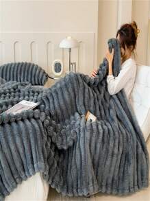 1 stuk effen gestreepte zachte warme pluche deken, multifunctionele deken geschikt voor bed, bank, reizen, kantoor, alle seizoenen, perfect cadeau voor vrienden en familie
