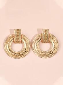 1 Pair Fashionable Minimalist Geometric Hollow Alloy Large Hoop Earrings, Tassel Design Metal Round Earrings, Exaggerated Versatile - Pair Of Round Earrings - View 21