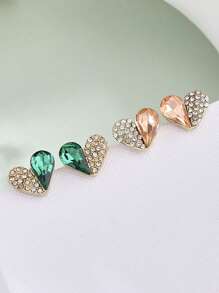 Fashion Minimalist Cubic Zirconia Crystals Heart Shaped Stud Earrings, Delicate Dainty Elegant Sweet Cute Heart Earring For Women