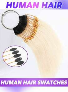 Conjunto de 30 piezas de muestrario de color de cabello humano real para probar tintes, peinados y presentación de pelucas en salón. Incluye mechones de colores natural negro #4, marrón #30, marrón claro #27, rubio #613, blanco, gris oscuro y multicolor. Teñible, rizable, cabello humano real. - Multicolor - Ver 8