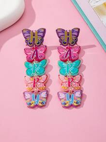 1 对时尚创意亚克力蝴蝶和字母吊坠耳环，彩色长款吊坠耳环，适合母亲节礼物 - 新蝴蝶 - 查看 3