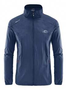 男士夏季轻便透气户外防晒夹克 - 拉链口袋外套，适合徒步旅行、钓鱼、户外活动 - 藏蓝色 - 查看 5