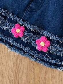 3 件套年轻女孩可爱时尚休闲水洗蓝牛仔背心 + 水洗蓝牛仔迷你裙（带磨损下摆）和粉色针织吊带上衣，复古风格和迷人的春夏装 - 玫紅色 - 查看 7