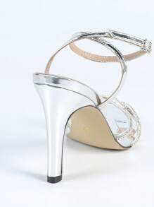 Strap Rhinestone Decor Sandals For Women, Sexy Open Toe Lace-Up High Heel Shoes For Summer - Silver - View 6
