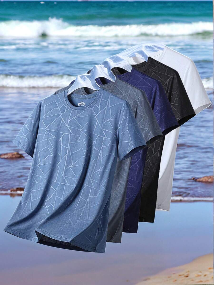 男士夏季速干短袖 T 恤，户外运动弹力透气健身 T 恤