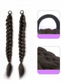 2PCS Fake Ponytail Childer Wig Synthetic Long Twist Braid Ponytail Extensions With Rubber Band 18INCH Braided Hair Extensions - Black - View 5