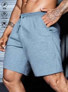 Men's Sports Casual Solid Color Breathable Running Fitness Shorts - Grey - View 6