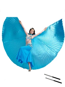 1 pieza Alas de danza del vientre de poliéster, en múltiples colores, accesorio de vestuario de danza para Pascua, Navidad, Halloween, danza del vientre oriental, alas de Isis, disfraz de hada, alas de mariposa, accesorios de actuación, alas doradas y plateadas