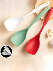 1pc Silicone Spatula & Ladle 2-In-1, High Temperature Resistant, Non-Stick Cookware Dedicated Stir Fry Spatula With Scale