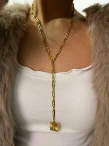 1pc New Minimalist Chic Stainless Steel Heart And Snake Pendant Necklace For Women