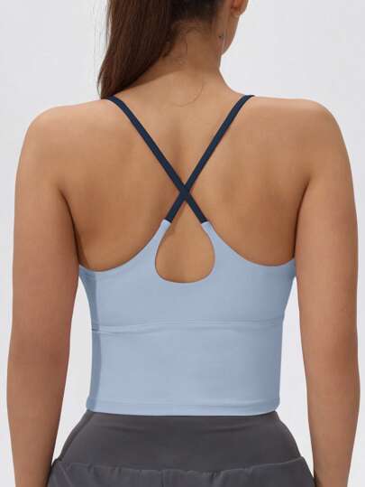 Padded Sports BH Top, Block Stretchy Yoga Camisole view 2