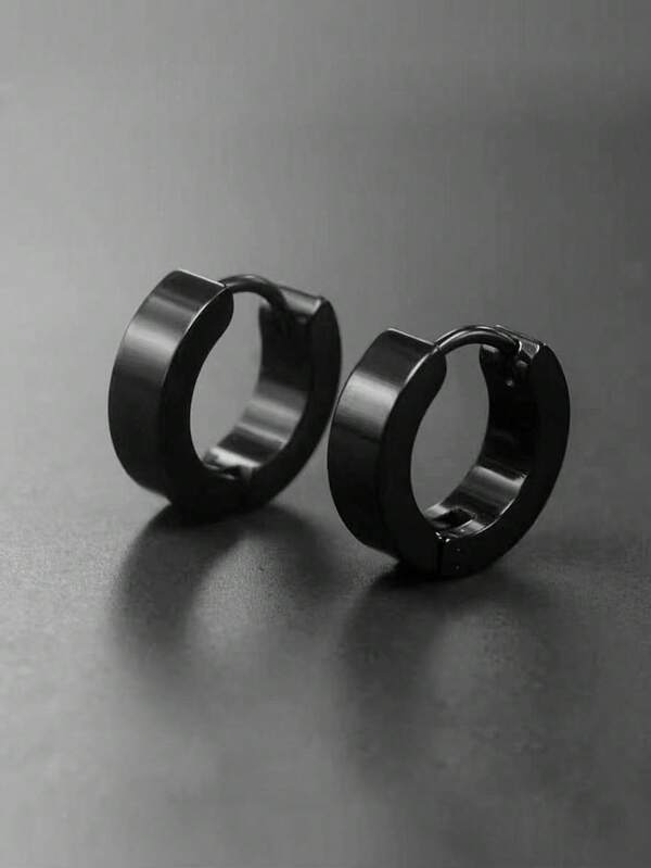 1 paire de boucles d'oreilles créoles simples et à la mode en acier inoxydable pour homme, style hip-hop