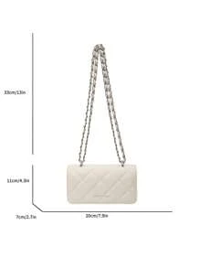 迷你钻石网格链条肩带手提包，简约设计斜挎单肩包，通勤时尚 - 白色 - 查看 8