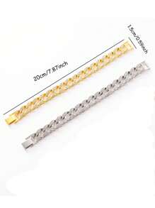 Personalized Fully Rhinestone Decorated Men Hiphop Cuban Chain Bracelet, European And American Fashion Style, Suitable For Men - Gold - View 2