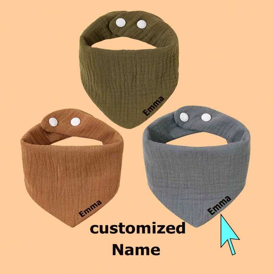 3 Pcs Baby Drool Bib, Customized Letter Embroidery, Solid Color Soft Absorbent Drool Bibs For Boys & Girls - Multicolor - View 1