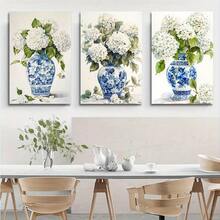 2Dflat, 3pcs, Hydrangea Floral Bouquet Canvas Prints - White Blooms In Blue And White Vases Wall Art, Framed Decor For Living Room And Bedroom, Elegant Light Luxury Artwork For Home And Office. It Is The Perfect Gift For Birthdays, New Year's, Valentine's Day, Mother's Day, Father's Day, Thanksgiving, Independence Day, Teacher Appreciation, Graduation, Carnival, Bachelorette Party, Anniversaries, Weddings, Halloween, Christmas, And Easter. Very Suitable For Room Decoration And Home Decor. Ready-To-Hang. - Multicolor - View 7