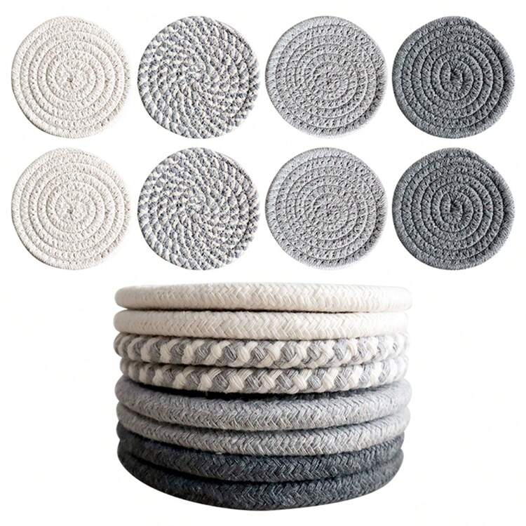 1 件/4 件/5 件/8 件套装，4.33 英寸圆形编织厚饮料杯垫，耐热可洗多功能杯垫，适用于酒吧、咖啡馆、餐厅、酒店、派对桌 - 彩色 - 查看 17