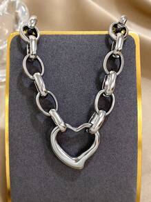 1 件时尚心形吊坠链项链，适合女士青少年女孩优雅粗不锈钢项链日常派对珠宝礼物 - 彩色 - 查看 12