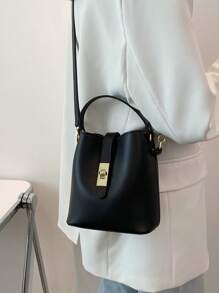 迷你水桶手提包，时尚简约单肩包和斜挎包 - 黑色 - 查看 4