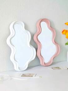 1 件不对称壁挂镜，创意独特装饰镜，时髦波浪镜 16.14"X9.84" 不对称边框白色镜子适用于浴室客厅装饰化妆品收纳盒 - 彩色 - 查看 1